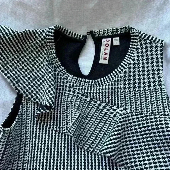 Anthropologie Dolan Callan Ruffled Tank Sleeveless Black White small houndstooth - Picture 9 of 14